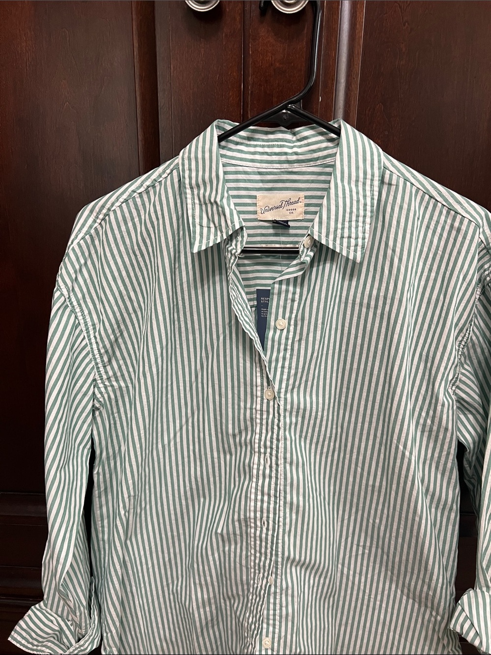 Universal Thread Green and White Striped Button-Down Shirt